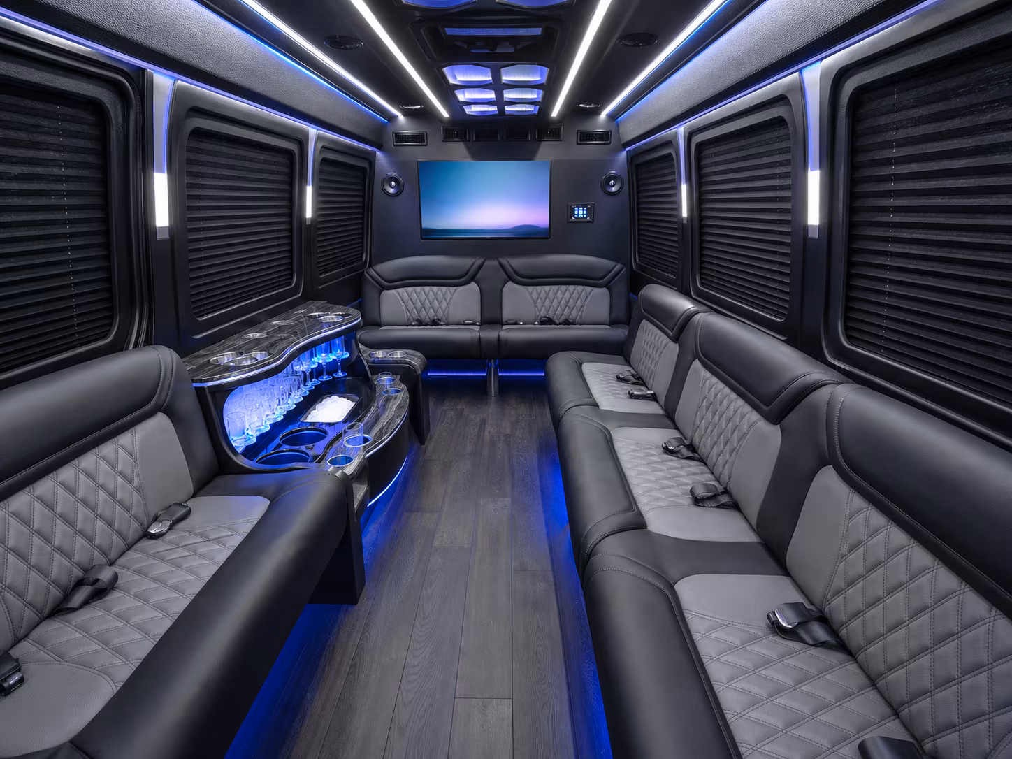 brick 50 passenger party bus interior