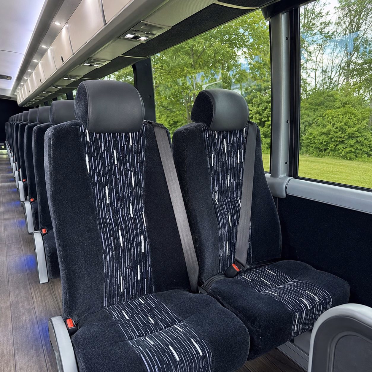 brick charter bus rental interior
